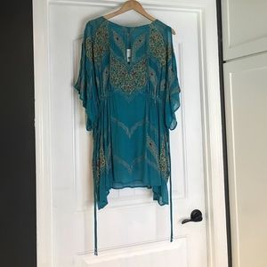 NWT Free People Beaded Turquoise Mini Dress Small